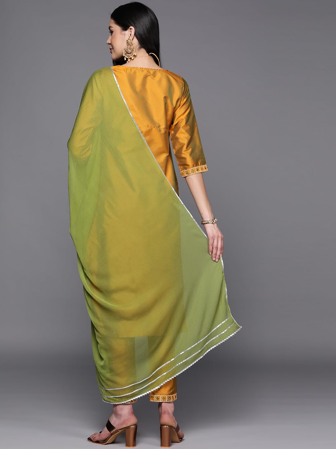 Libas Womens Silk Blend Kurta Sets (35146_Mustard