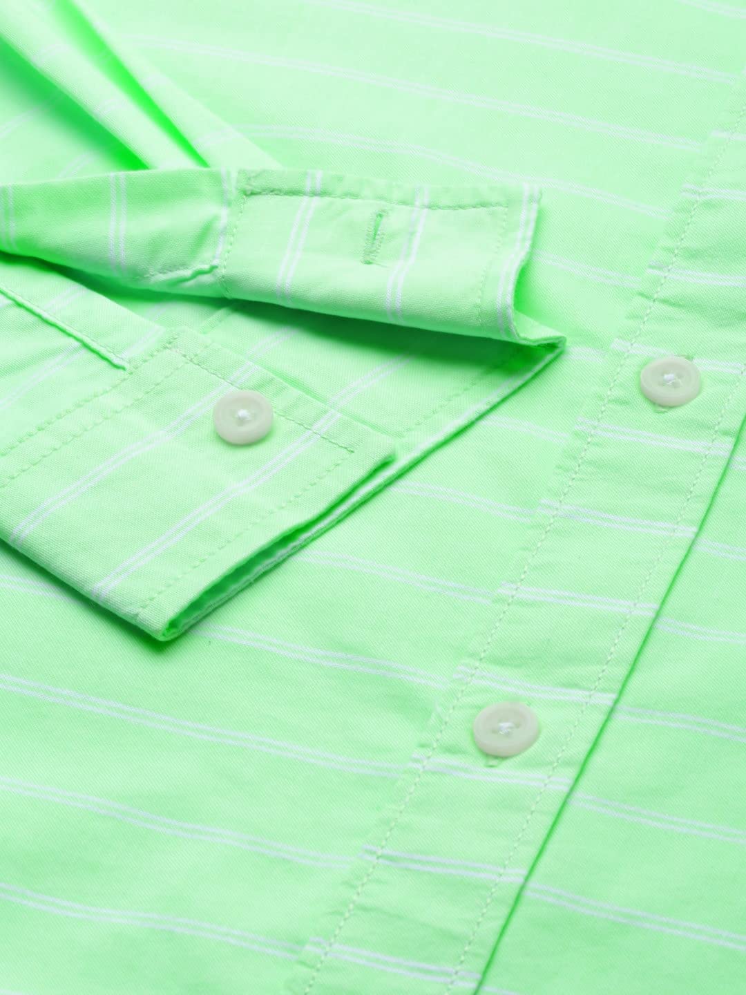 The Indian Garage Co Men Green Striped Slim Fit Cotton Casual Shirt