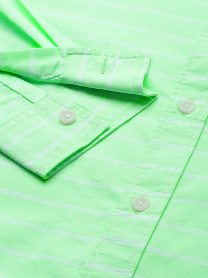 The Indian Garage Co Men Green Striped Slim Fit Cotton Casual Shirt