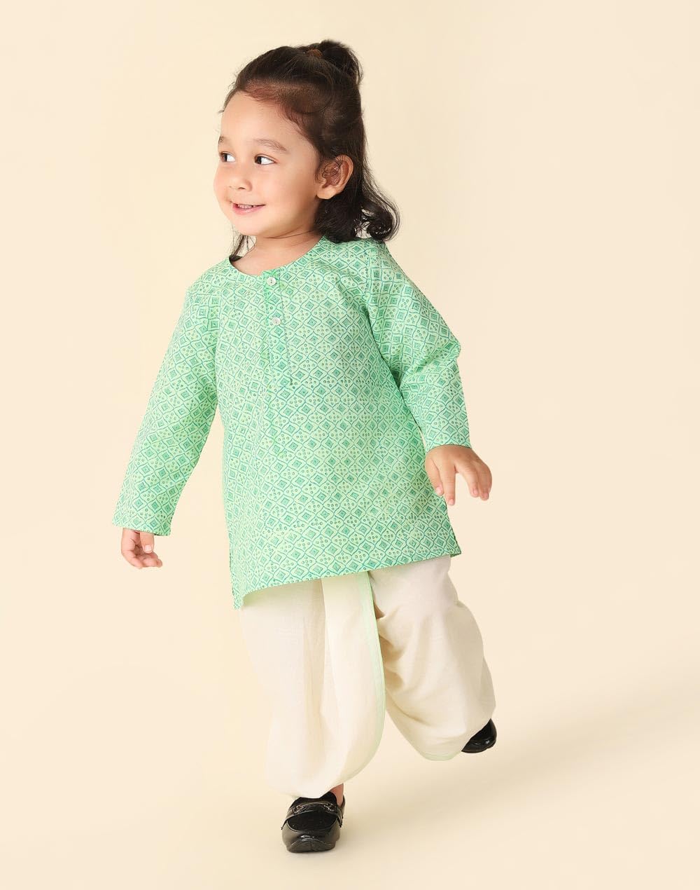 Fabindia Baby Boy's Cotton Printed Regular Dhoti Set (1035450LIGHTGREEN_Light Green