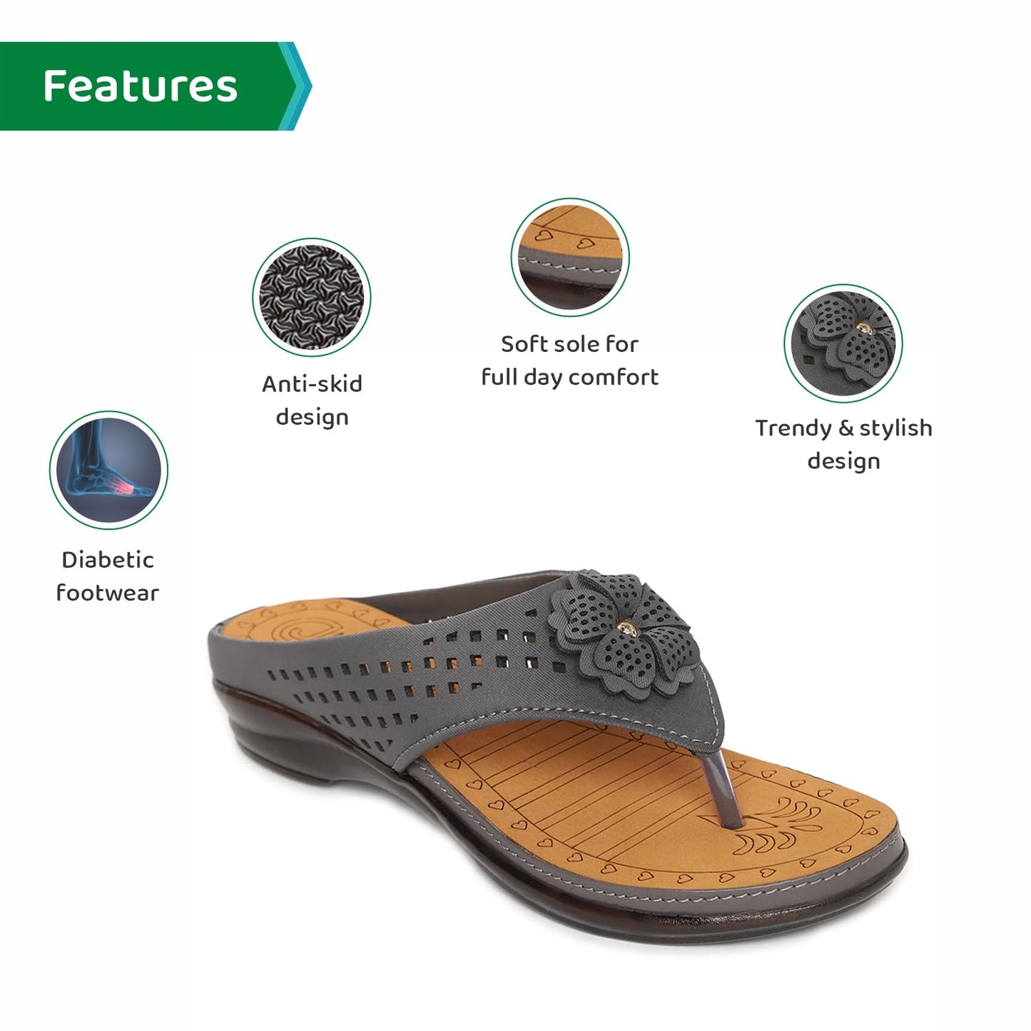 Ortho Joy WomenS Doctor Orthopedic Soft Slippers - Grey
