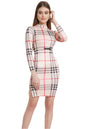Popwings Casual Beige Check Print Halter Kneck Full Sleeves Knee-Length Bodycon Dress For Women || Latest Stylish Western Summer