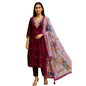 Rieka Women Embroidered Kurta Set With Floral Printed Dupatta & Straight Pant | Ethnic Wear Set For Women | Silk Blend Kurta Set