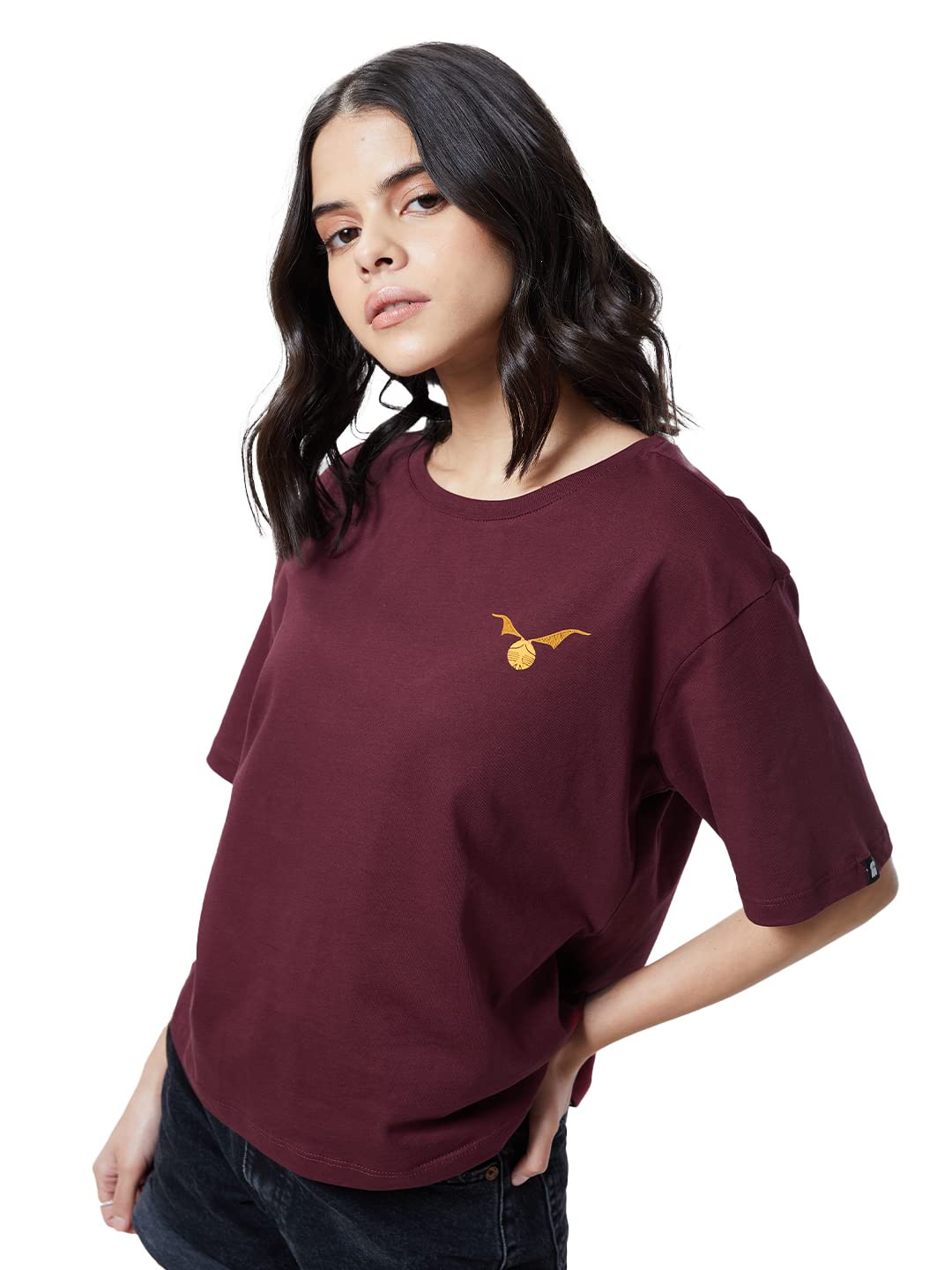 The Souled Store Women Official Harry Potter: Beautiful Burgundy Printed Oversized T-Shirts Oversized T Shirts for Women Baggy B