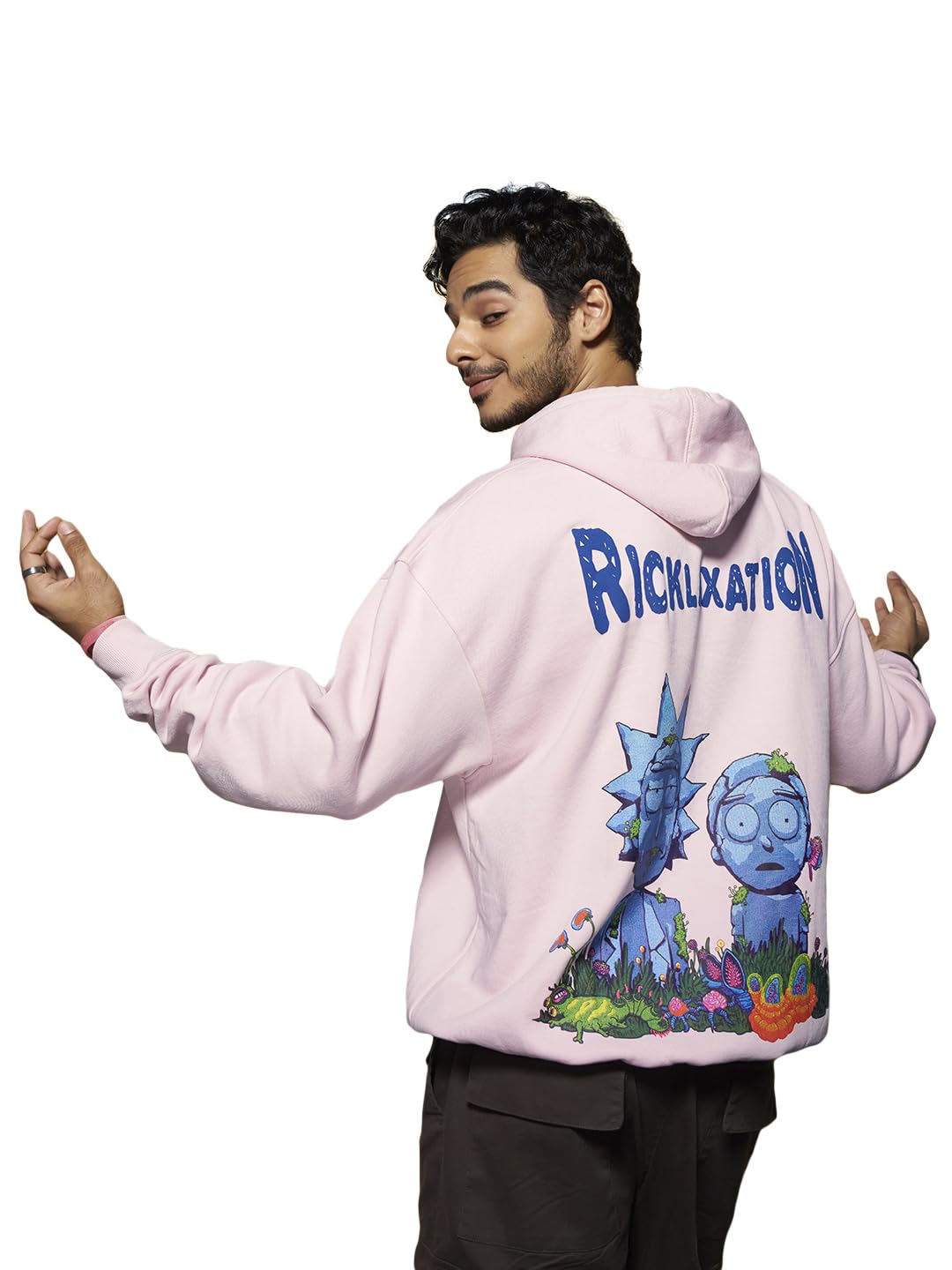 Bewakoof Official Rick and Morty Merchandise Mens Graphic Print Oversized Fit Full Sleeve Fleece Hoodies