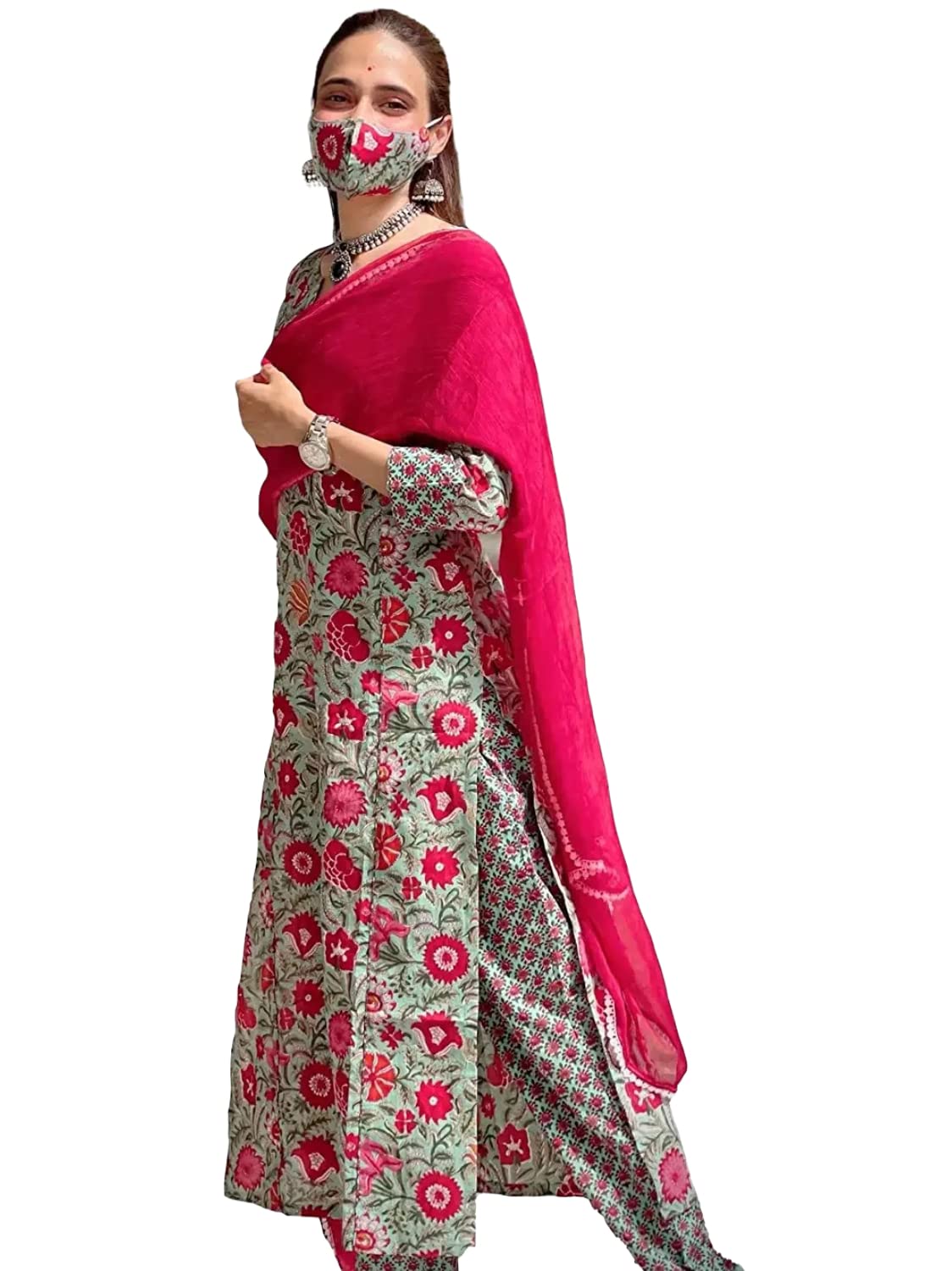 ANNI DESIGNER Women's Cotton Blend Printed Straight Kurta with Pant (TGI-BRC-2004)