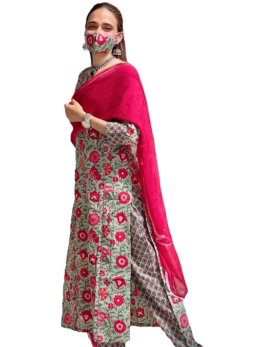 ANNI DESIGNER Women's Cotton Blend Printed Straight Kurta with Pant (TGI-BRC-2004)