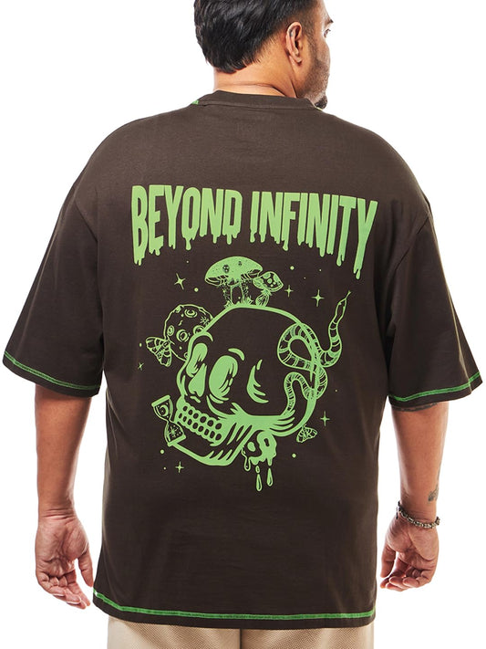 Bewakoof MenS Printed Oversized Fit Half Sleeve Round Neck Pure Cotton Plus Size T-Shirt_627919_Brown_3Xl