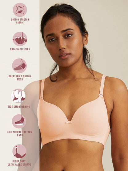 Nykd WomenS Cotton Lightly Padded Seamless Wire Free Everyday T-Shirt Bra For Women Daily Use Wireless, 3/4Th Coverage Bra, Nyb