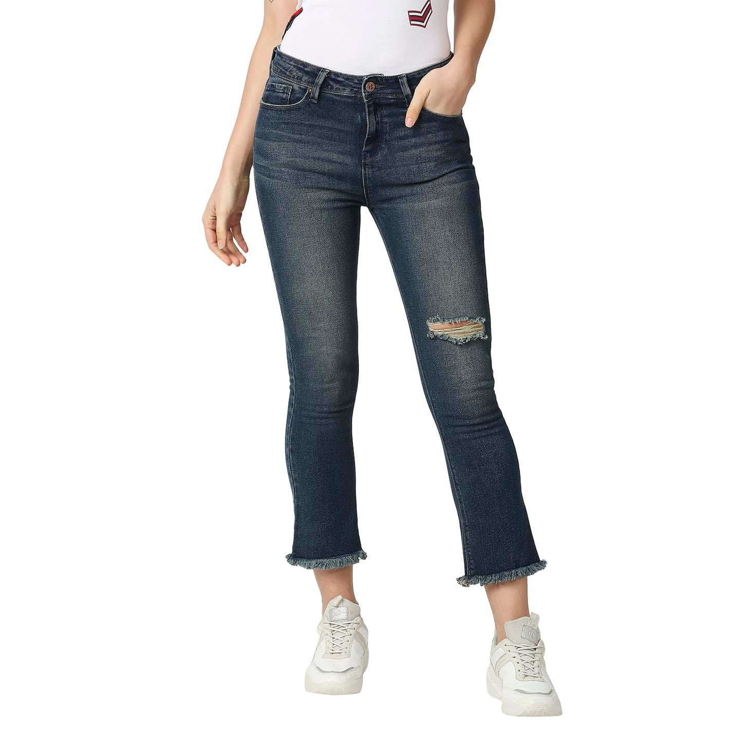 Pepe Jeans Ladies Cloud Dion Flare Cropped Slim Fit High Waist Flare Leg Jeans, Dark Tint,30