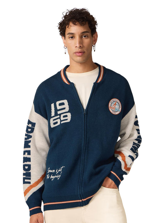 The Souled Store Official ISRO : to Infinity Oversized Pullovers for Men and Boys Blue