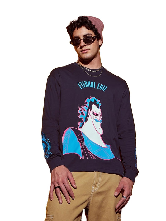 Bewakoof Official Disney Merchandise Mens Graphic Printed Oversized Full Sleeve Round Neck Cotton Jersey T-Shirt_624727_Blue_S