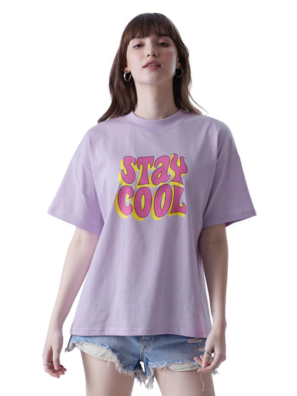 The Souled Store Official Looney Tunes: Stay Cool Womens and Girls Oversized fit Graphic Printed Half Cotton Lavender Color Wome