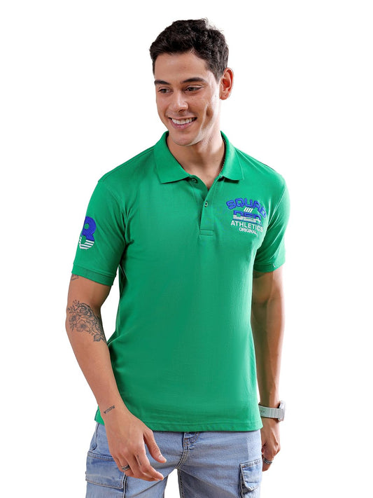 The Indian Garage Co Men Slim Fit Placement Embroidery Polo Collar Tshirt Green