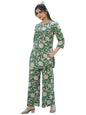 Pinkmint Pure Cotton Co Ord Set for Women l 3/4 Sleeve Printed Comfortable & Stylish Trendy Top & Bottom Matching Set Green
