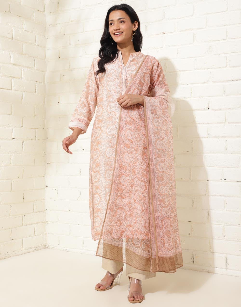 Fabindia WomenS Cotton Silk Printed Regular Kurta (2124220Rust_Rust