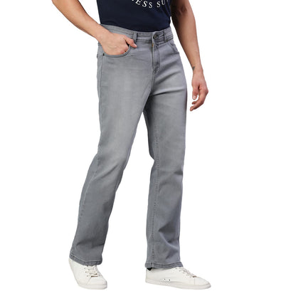 High Star Men Grey Boot Leg Mid-Rise Stretchable Jeans
