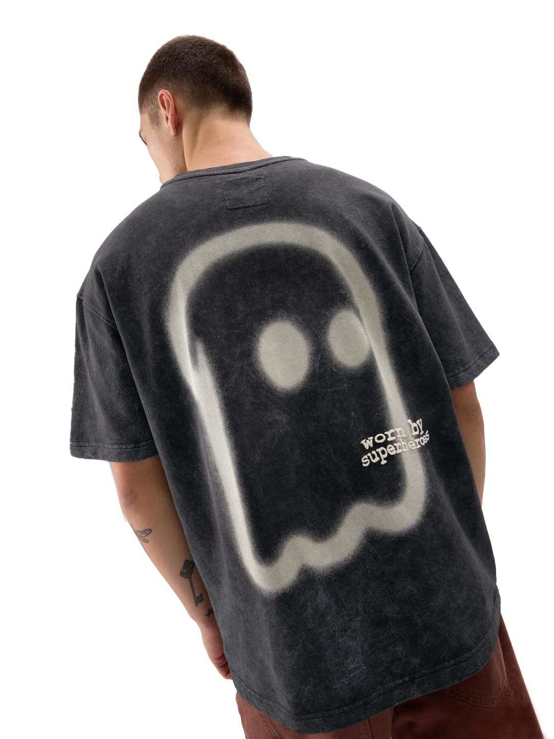 The Souled Store Patchy Mr. Soul Men and Boys Short Sleeve Round Neck Black Graphic Printed Cotton Oversized T-Shirts