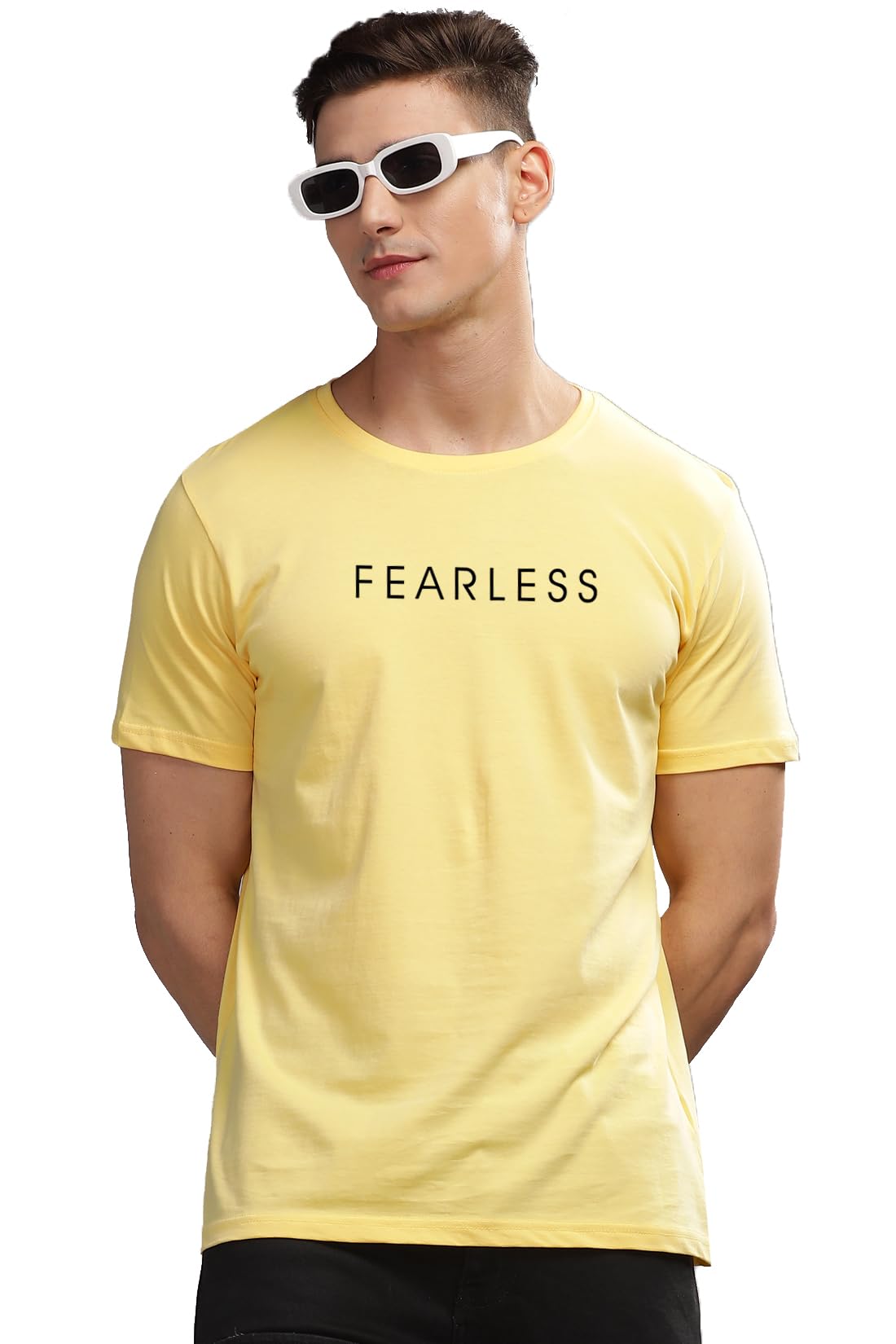 ADRO Mens Solid Regular Fit T-Shirt (RN24-FRL-LY_Light Yellow