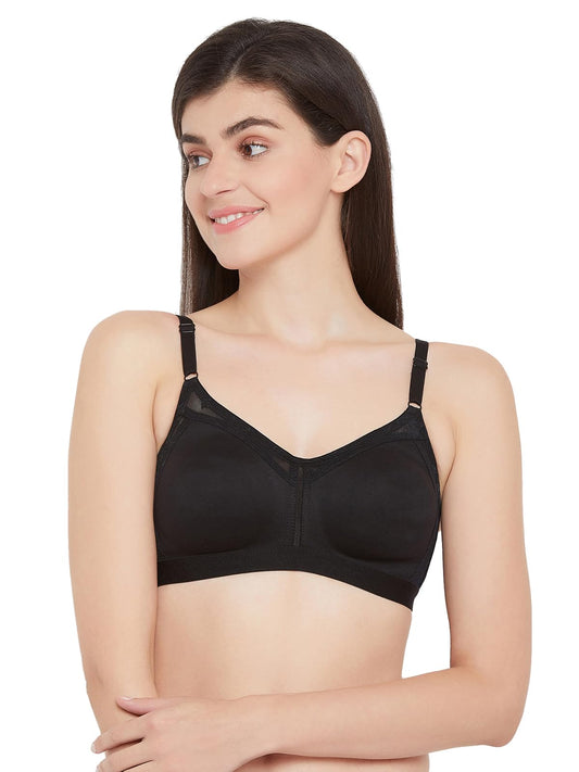 Clovia Cotton Spandex Solid Non-Padded Full Cup Wire Free Spacer Cup Bra (Br2178P13_Black_36B)
