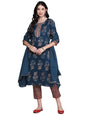anubhutee Women's Pure Cotton Floral Printed Navy Blue Straight Kurta Suit Set With Trousers Dupatta