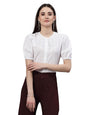 Style Quotient Women White Smart Round Neck Button Down Top
