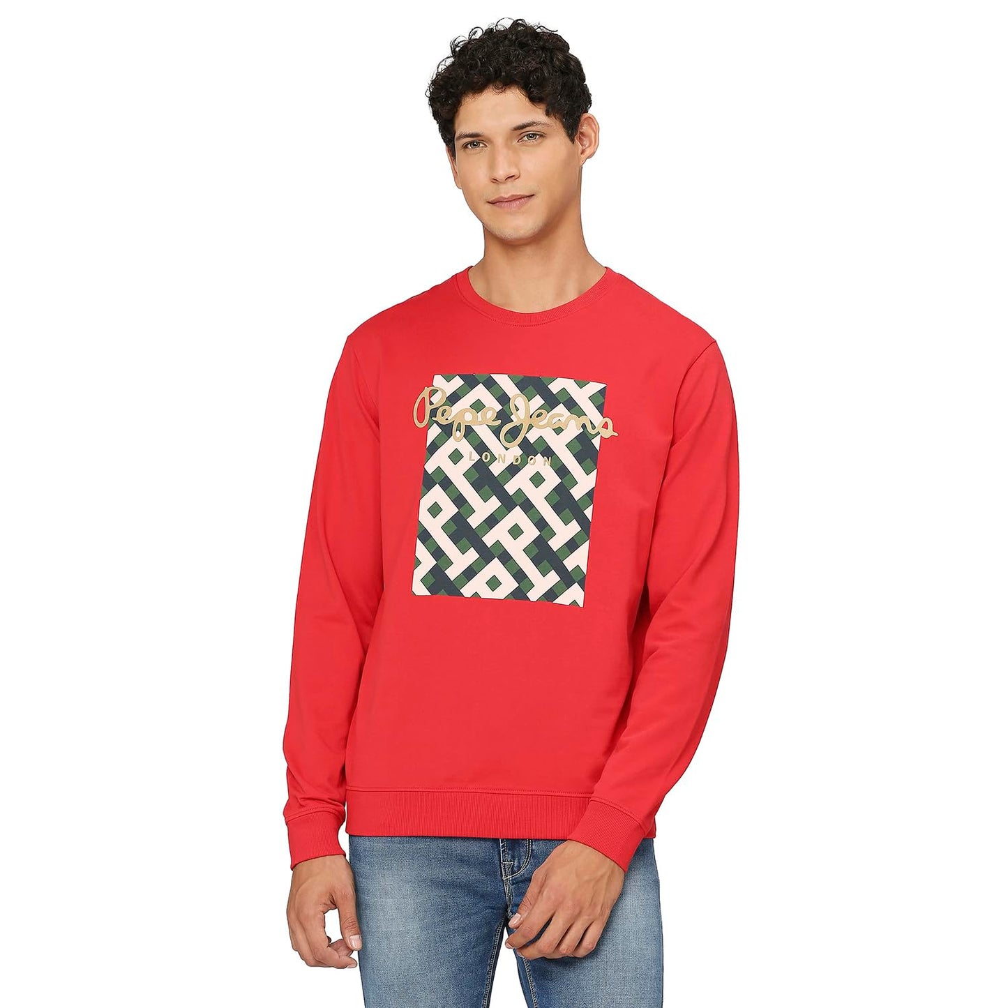 Pepe Jeans MenS Pure Cotton Crew Neck Sweatshirt (Pm582614_Red_Classic