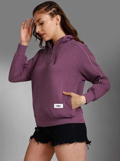 High Star WomenS Cotton Hooded Neck Sweatshirt (Hswssw23008_Pl_Purple