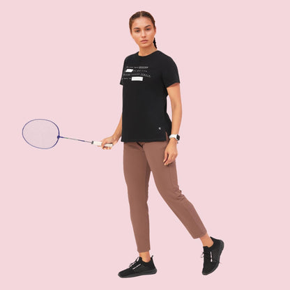 Enamor Womens Graphic Relaxed Fit T-Shirt (A301_Jet Black Dreams