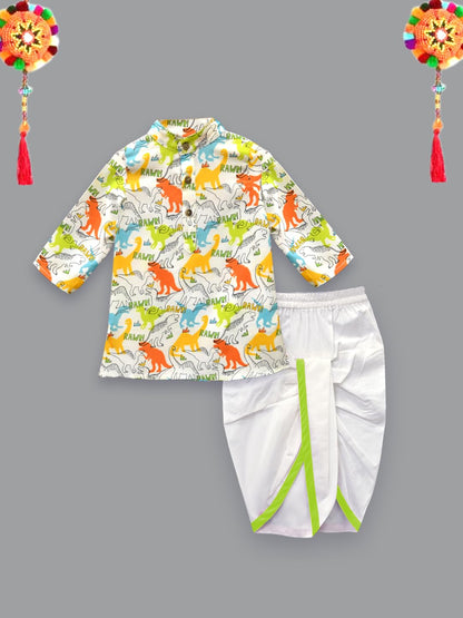 A.T.U.N. (ALL THINGS UBER NICE) Dianosaur Print Kurta & Dhoti Set