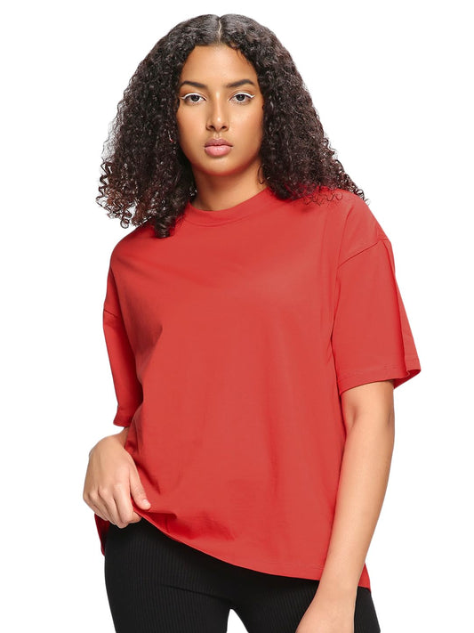Bewakoof Womens Solid Cotton Plus Size T-Shirts (Pack of 2) - Oversized Fit, Round Neck, Half Sleeves_514650_Red_6XL