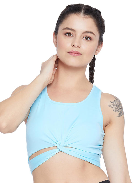 Clovia Womens Snug Fit Active Crop Top with Twist Knot (AT0139P03_Blue_M)