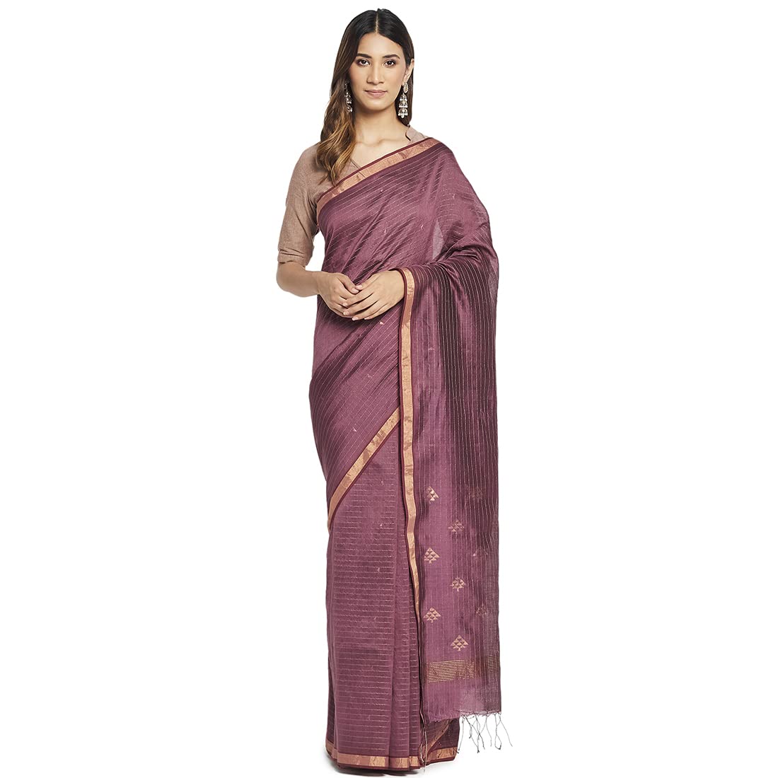 Fabindia Women Cotton Silk Jamdani Sari Purple_Freesize