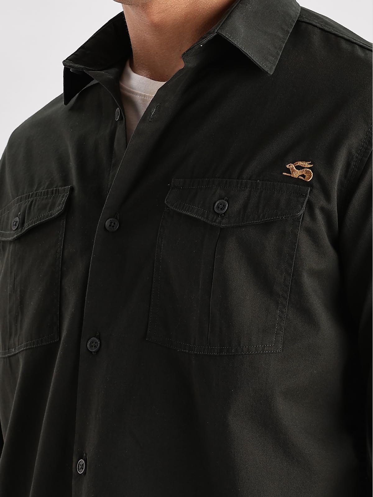 ADRO Cargo Shirts for Men | Double Pocket Mens Casual Shirt | 100% Cotton Plain Shirts | Full Sleeve Shirt | Summer - Regular Fi