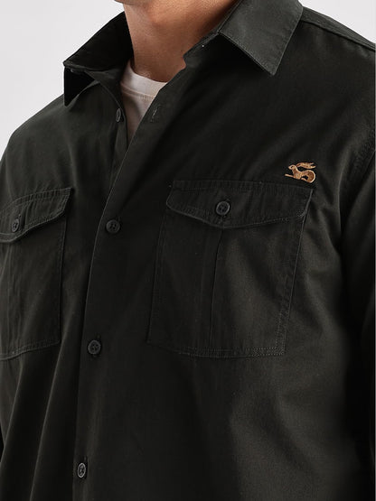 ADRO Cargo Shirts for Men | Double Pocket Mens Casual Shirt | 100% Cotton Plain Shirts | Full Sleeve Shirt | Summer - Regular Fi