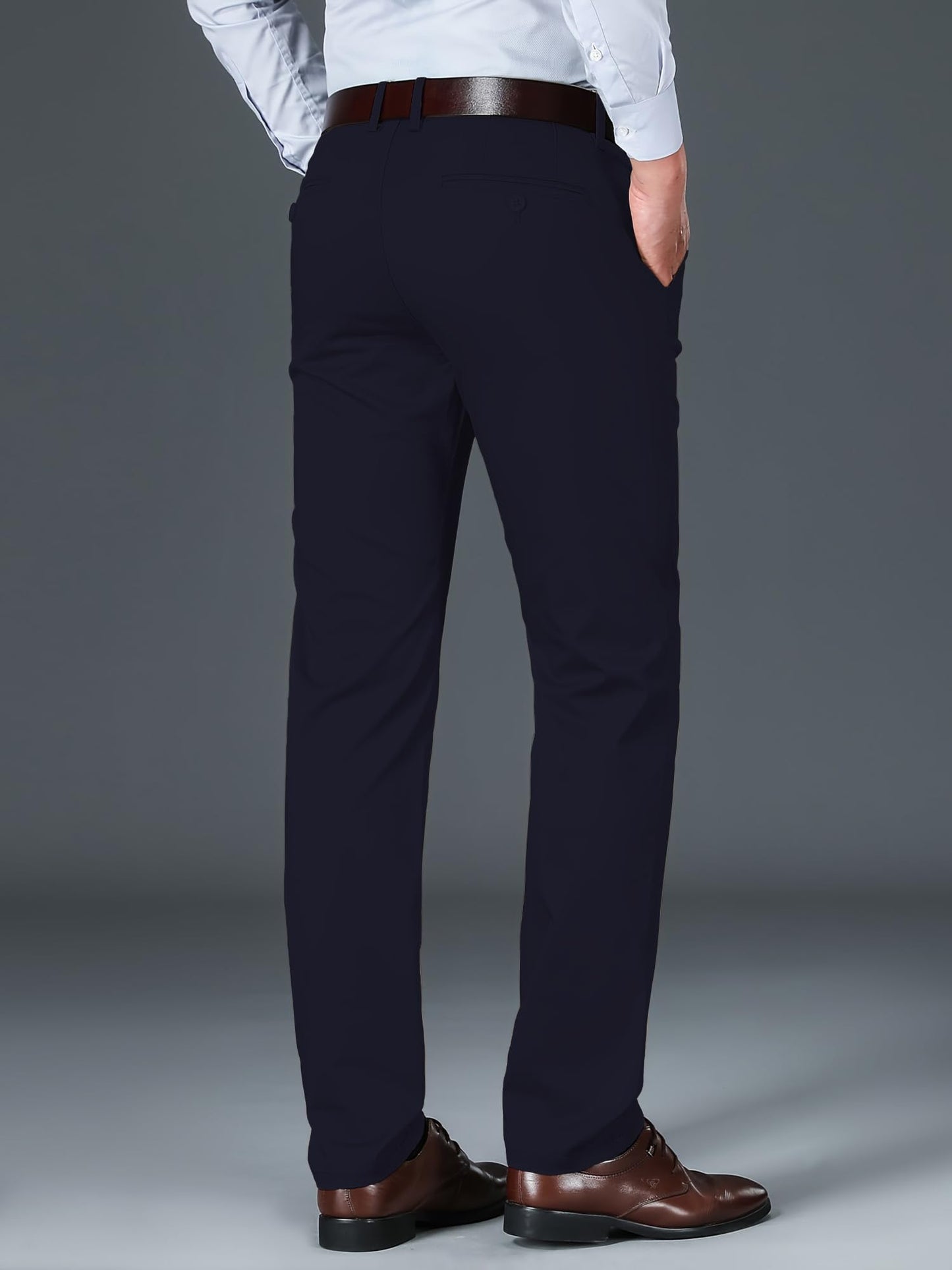 AVANOVA Mens Navy Blue Solid Trousers Light Business Style Slightly Stretch Straight Leg Pants for Outdoor Casual Daily (Trouse