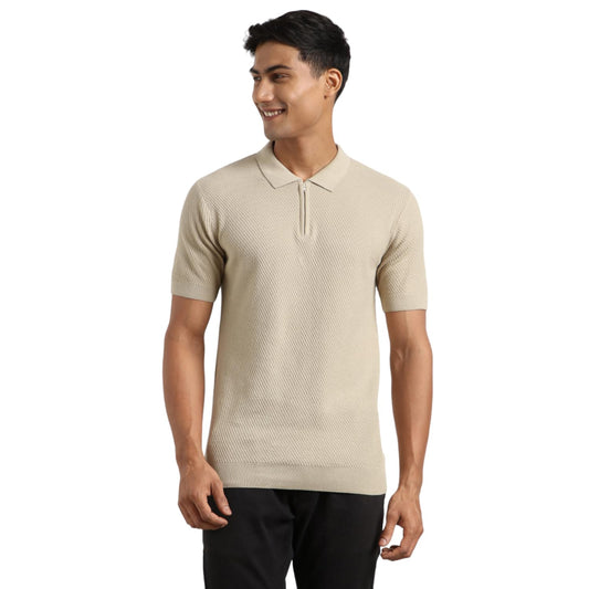Nobero MenS Self Design Regular Fit Polo Shirt (1M-Twpo-R0014_Stone