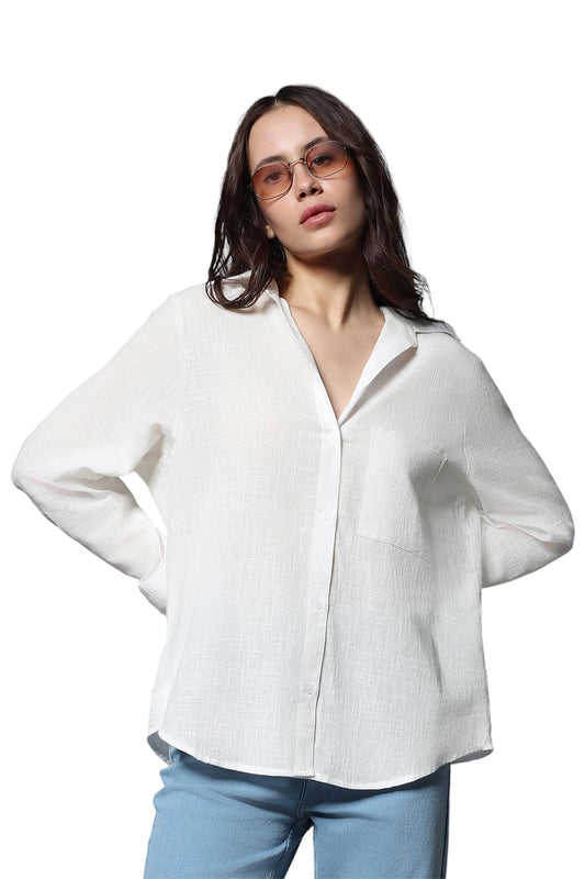 HIGH STAR Womens Oversized Fit Shirt (HSWSHW23509_WH_White