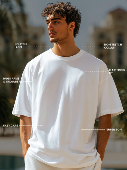 Nobero MenS Solid Oversized Fit T-Shirt (1M-Twrt-R0002_White/Marine