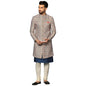 Kisah MenS Grey And Blue Indo-Western Kurta Sherwani Churidar Set Cotton Full Sleaves, Knee Length, Straight, Regular Fit, Mand