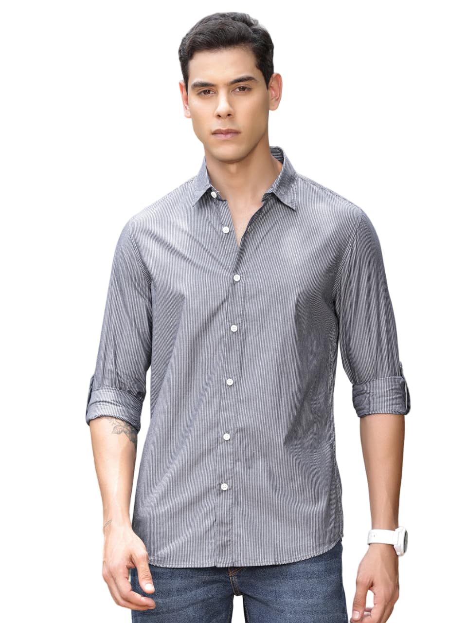 Thomas Scott Mens Striped Regular Fit Shirt (TS1263_Black