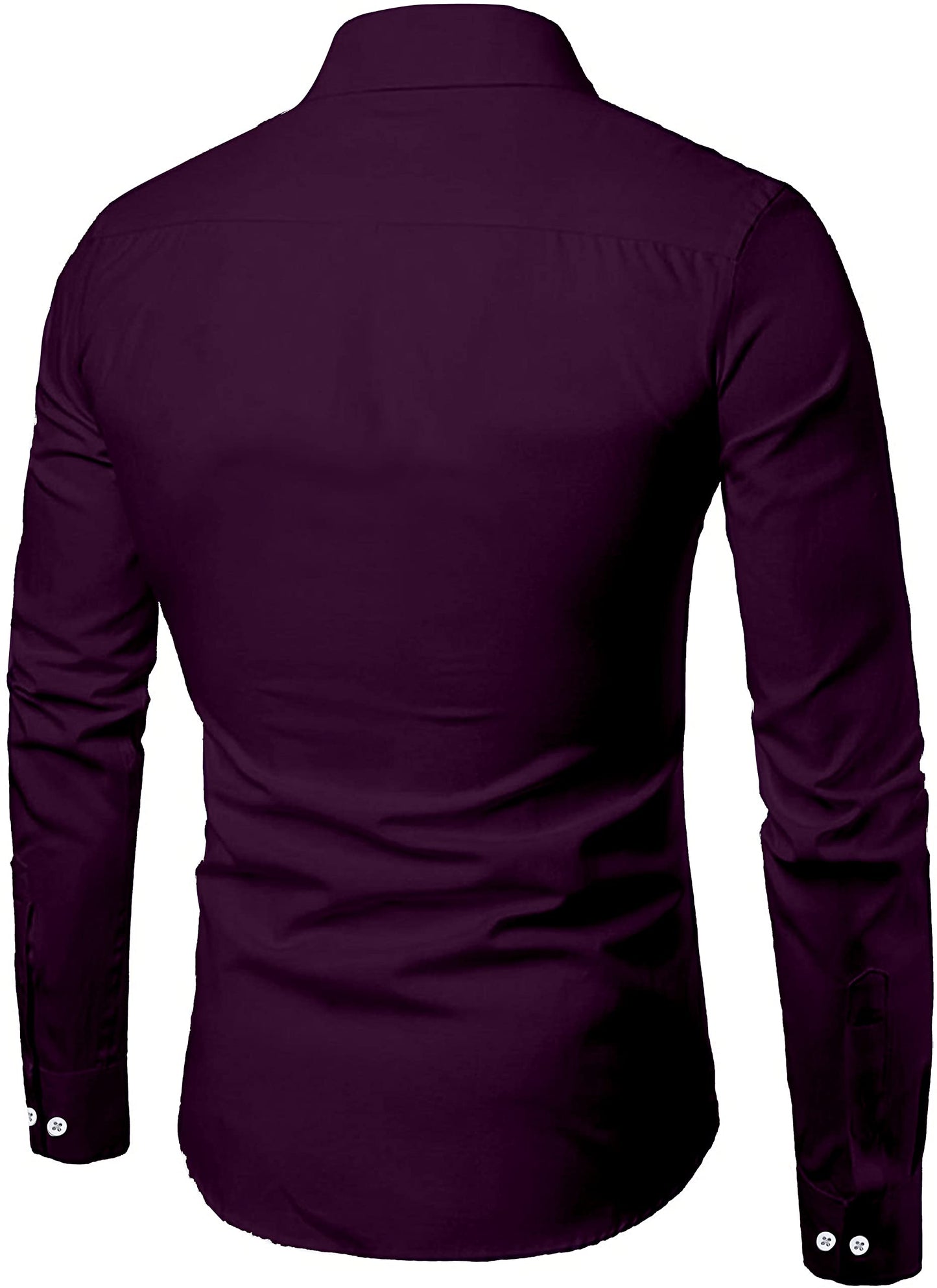 Mildin MenS Regular Cotton Blend Purple Slim Fit Solid Button Down Spread Collar Full Sleeve Curved Hemline Formal Shirt With O