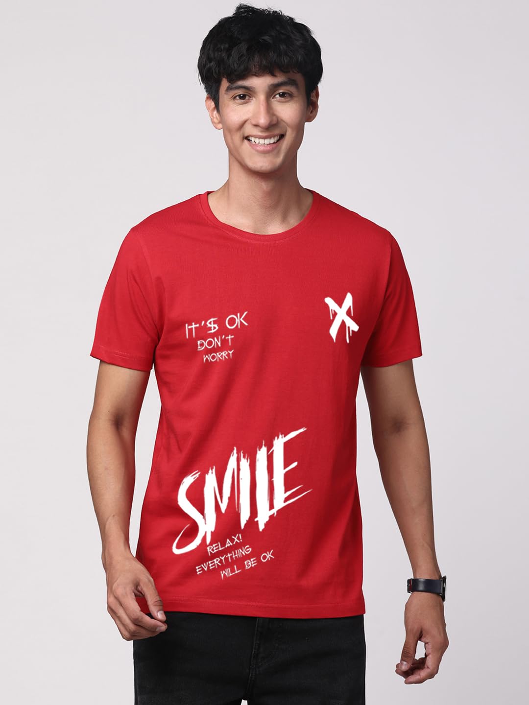 ADRO Mens Smile Printed Cotton T-Shirt_RN24-L2-SMILE-RD