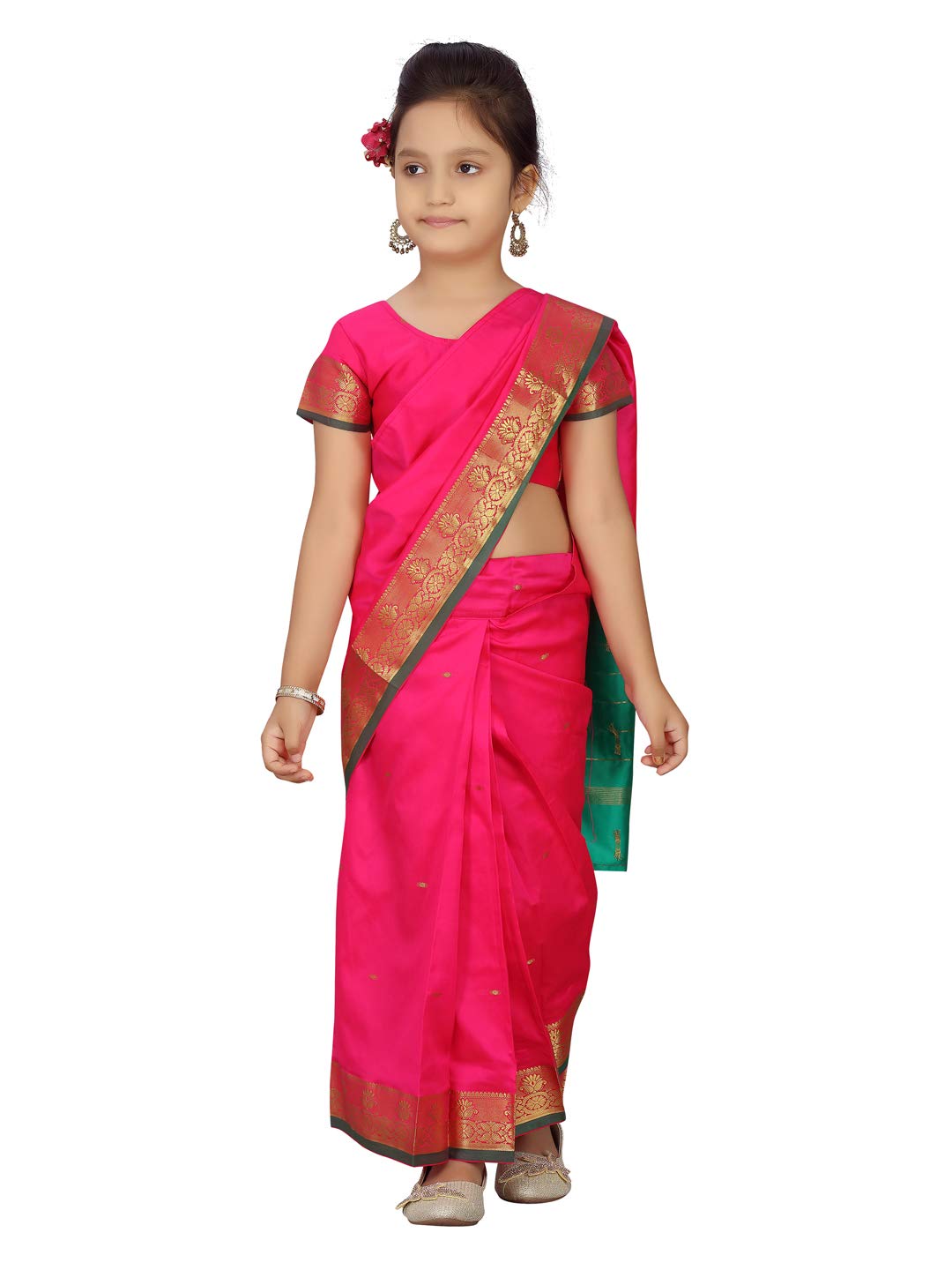 Aarika Girls Rani Colour Saari (Sr_20690_Rani_32)