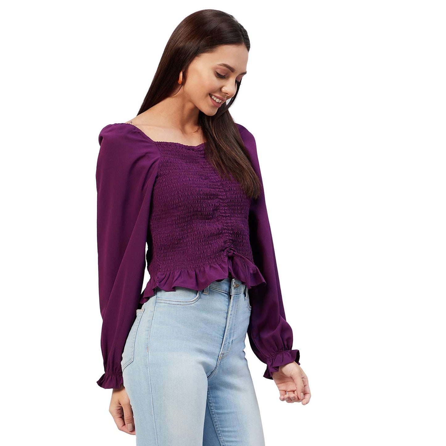 Rare Women Casual Purple Sweetheart Neck Solid Regular Top