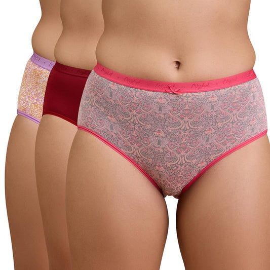 Nykd (Nyp392) Full Brief Breathable Cotton Panty Set For Women (Pack Of 3) |High Waist & Full Coverage Underwear With Anti-Odour