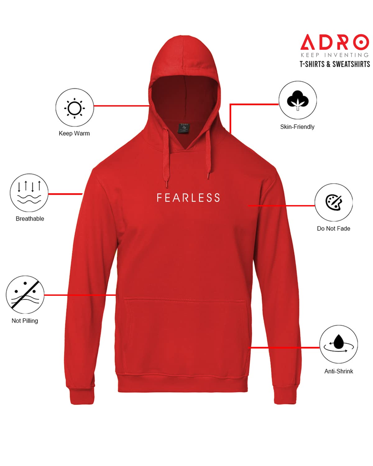 ADRO Fearless Printed Hoodie/Sweatshirt for Men (H22-M-FRL)