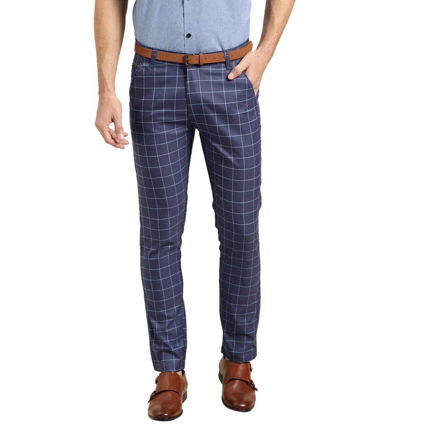 Sojanya Men's Western Pants (SJR-Trou-Check-822-RBlue-32_Royal Blue(SJR-Trou-Check-822-RBlue-32)