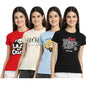 Preneum Womens Cotton Regular Fit Latest Graphic Stylish Printed Short Sleeves Casual T-Shirt || Trending & Style (Pack 4), Red