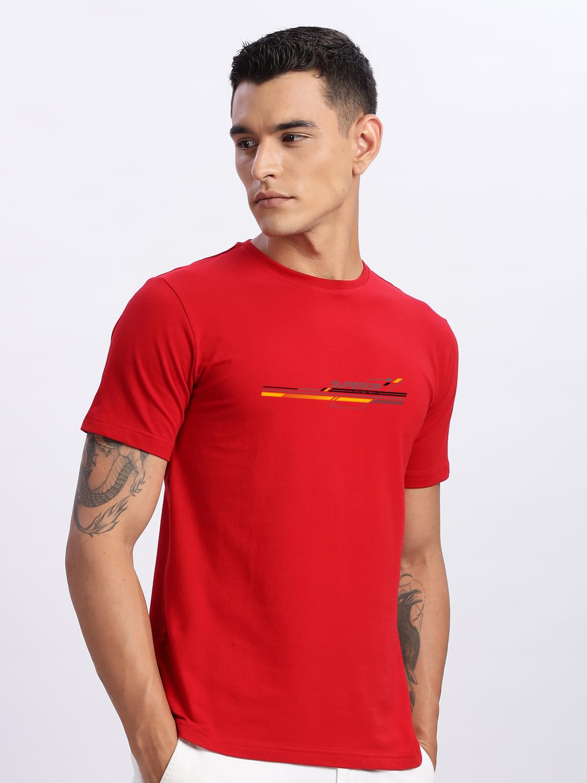 ADRO Men's Graphic Printed 100% Cotton T-Shirt - Regular Fit, Printed T-Shirts for Men (RN24-RAC-RD_Red)